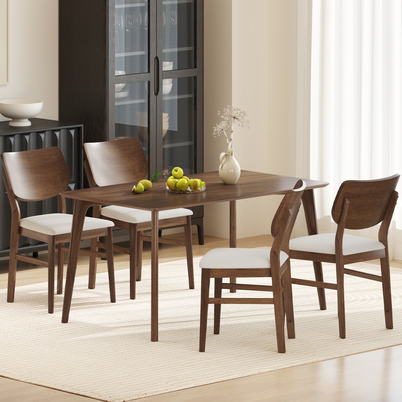 Farmhouse Upholstered Kitchen Chairs Set of 2 with Rubber Wood Frame-Walnut