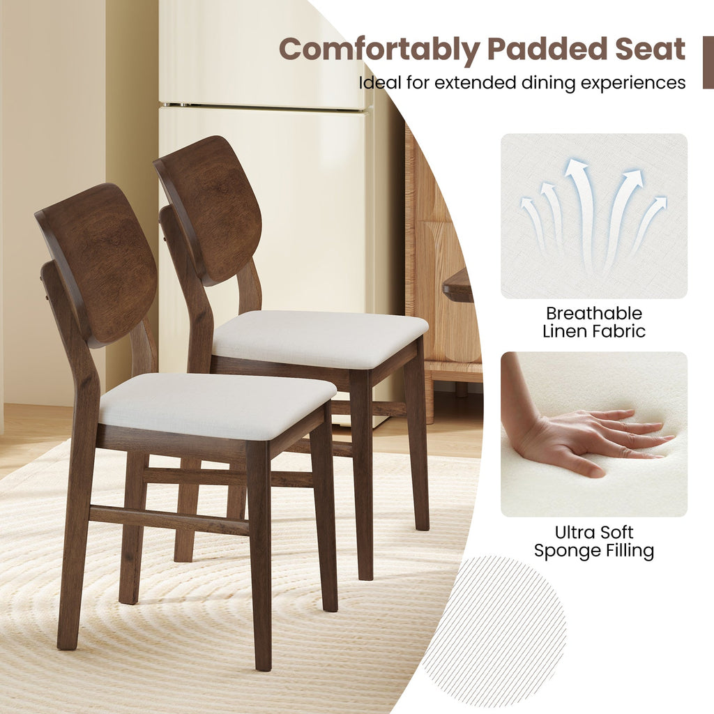 Farmhouse Upholstered Kitchen Chairs Set of 2 with Rubber Wood Frame-Walnut