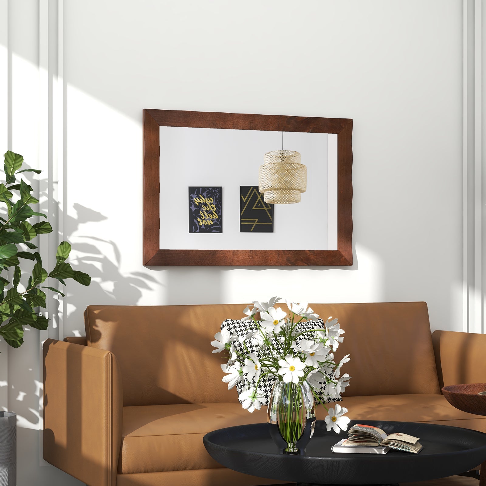 41.5 x 28 inches Farmhouse Wall Mirror with Solid Wood Frame-Brown
