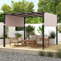 10 x 10 ft Flat Top Pergola with Retractable Canopy for Garden Pool Porch and Backyard-Beige