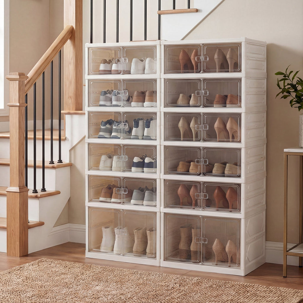 Foldable Shoe Rack Organizer 12-Pair 6-Tier Collapsible Shoe Cabinet
