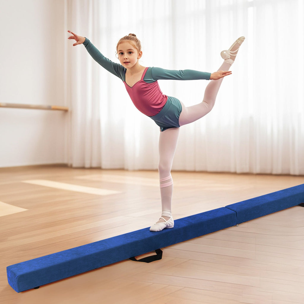 Folding Balance Beam with Solid Wood Base and Anti-slip Bottom-Blue