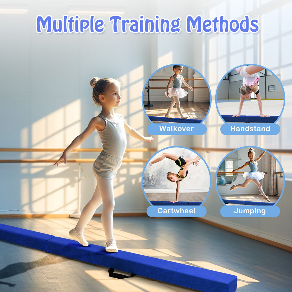 Folding Balance Beam with Solid Wood Base and Anti-slip Bottom-Blue