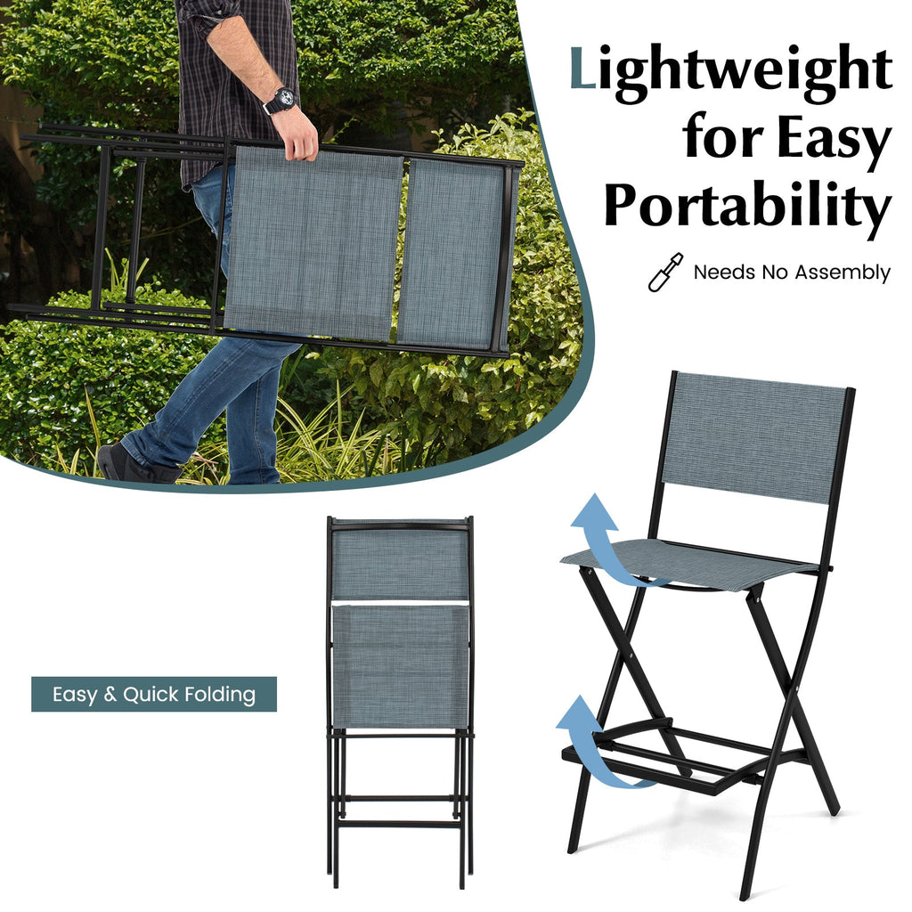 Folding Bar Stools Set of 2 Backrest Humanized Footrest-Blue