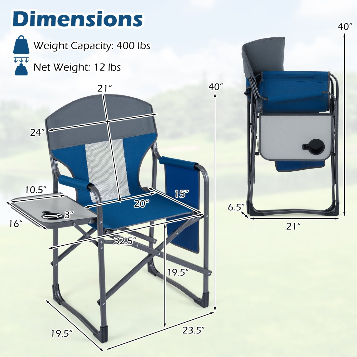Folding Camping Chair with Cup Holder and Storage Pocket