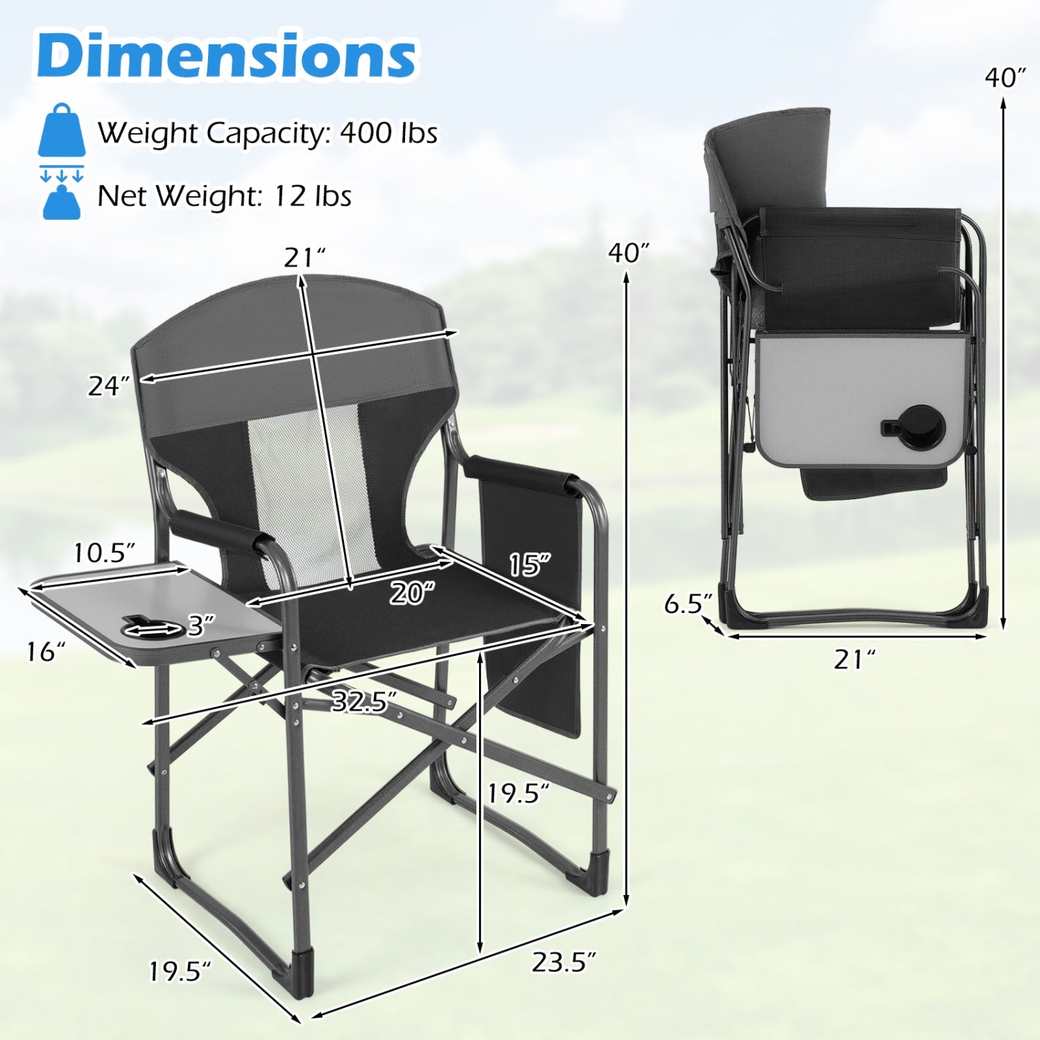 Folding Camping Chair with Cup Holder and Storage Pocket
