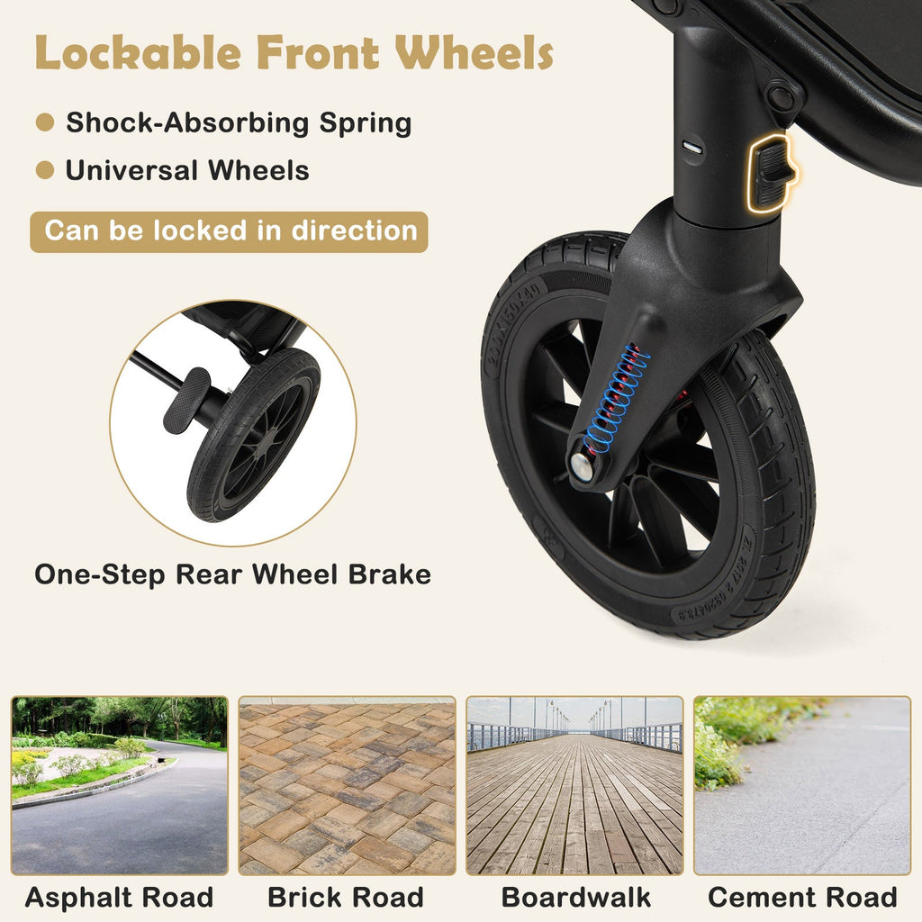 3-in-1 Folding Convertible Newborn Stroller with Detachable Bassinet-Black