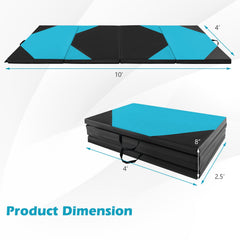 10 Feet x 4 Feet x 2 Inch Folding Exercise Mat with Hook and Loop Fasteners-Navy