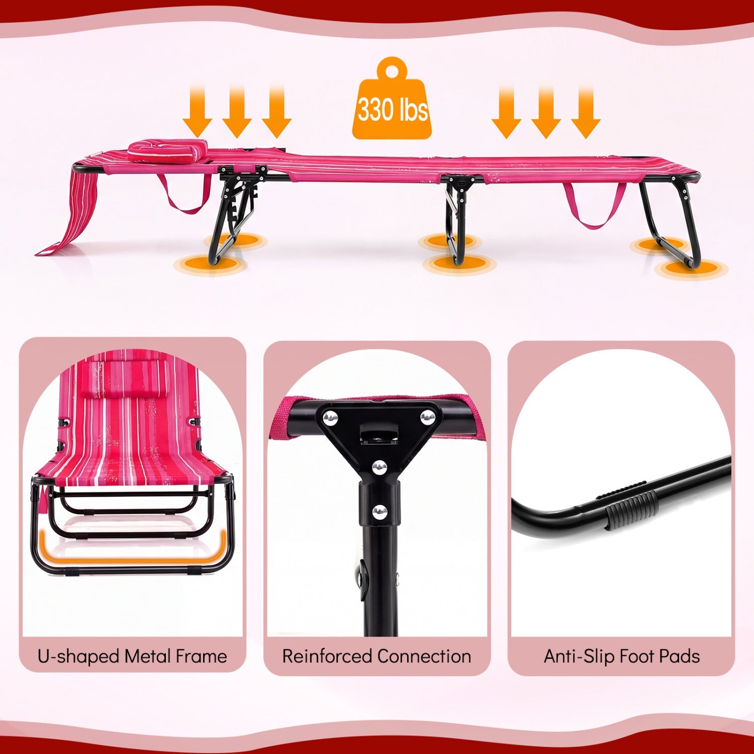 Folding Face Down Tanning Chair with Face Hole 3 Removable Pillows