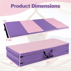 Folding Gymnastics Mat with Carry Handles and Sweatproof Detachable PU Leather Cover-Pink