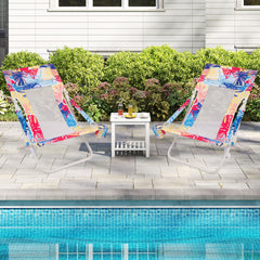 Folding Low Beach Chair Set of 2 Patio Sling Chairs with Padded Head Pillow