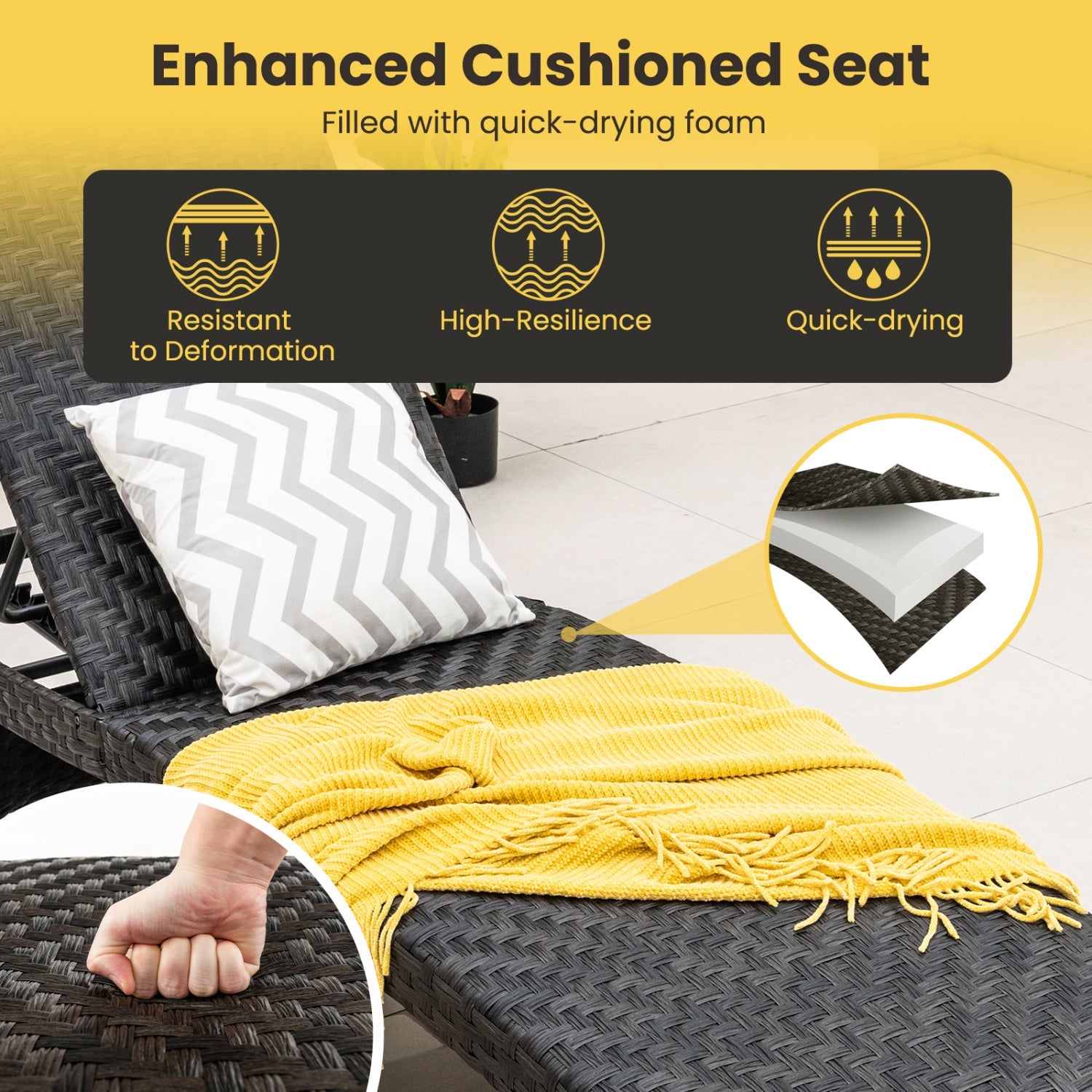 Folding Rattan Chaise Lounge Set of 2 with Adjustable Backrest