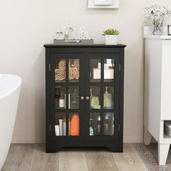 Freestanding Display Storage Cabinet with 2 Glass Doors and Adjustable Shelves