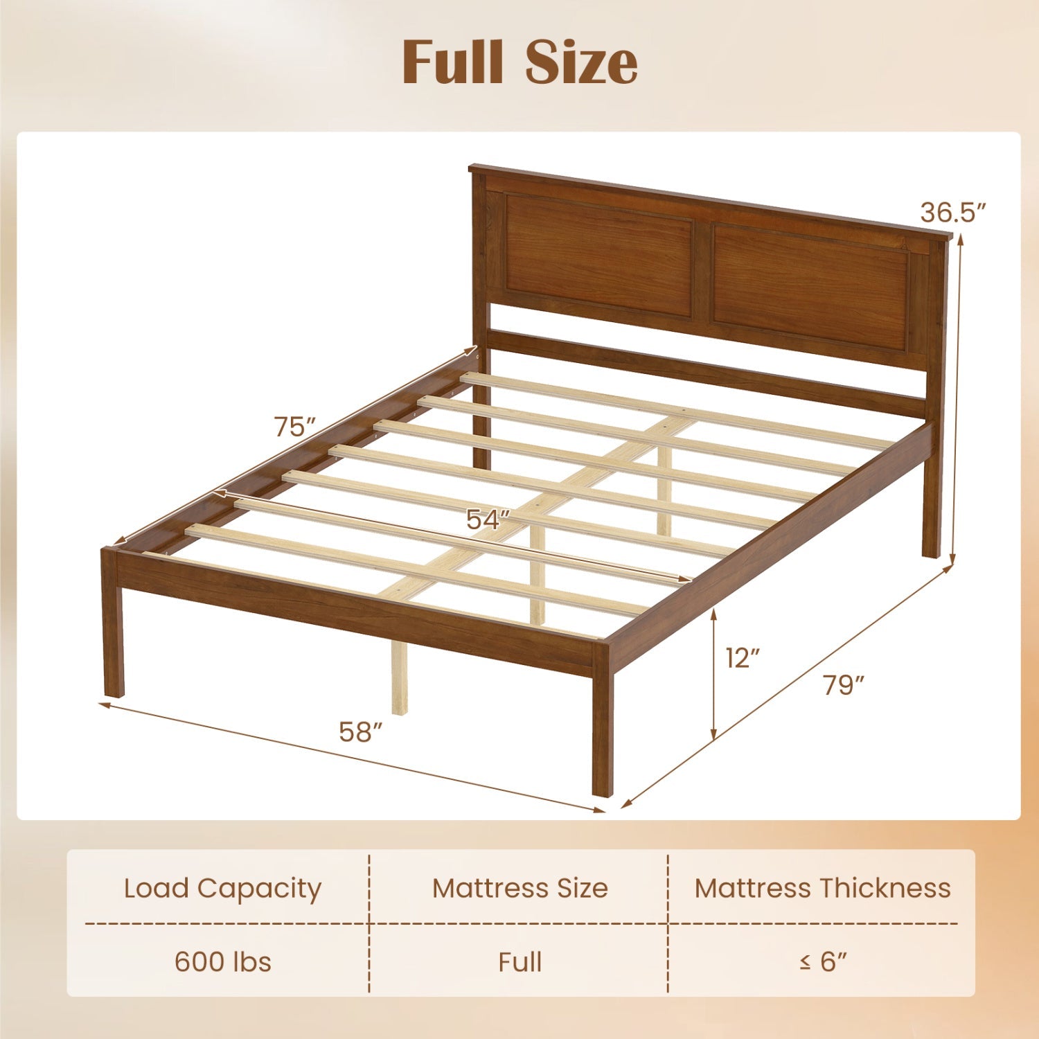 Full/Queen/Twin Size Bed Frame Farmhouse Wooden Platform Bed with Headboard