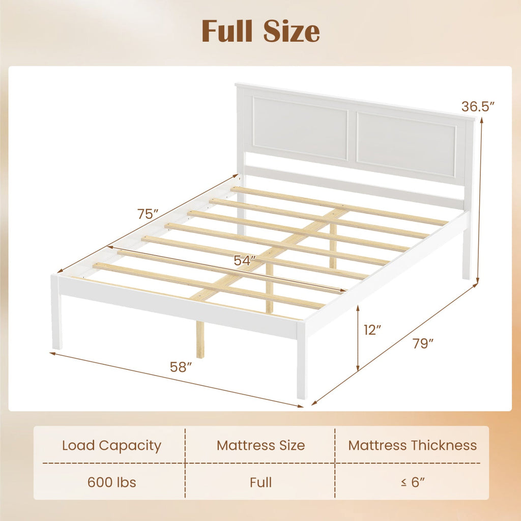 Full/Queen/Twin Size Bed Frame Farmhouse Wooden Platform Bed with Headboard White