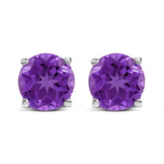 14K White Gold 5X5MM Round Purple Amethyst Solitaire Stud Earrings