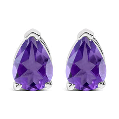 14K White Gold 6x4MM Pear Shaped Purple Amethyst Solitaire Stud Earrings