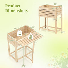 Wooden Raised Garden Bed with Legs and Foldable Side Table