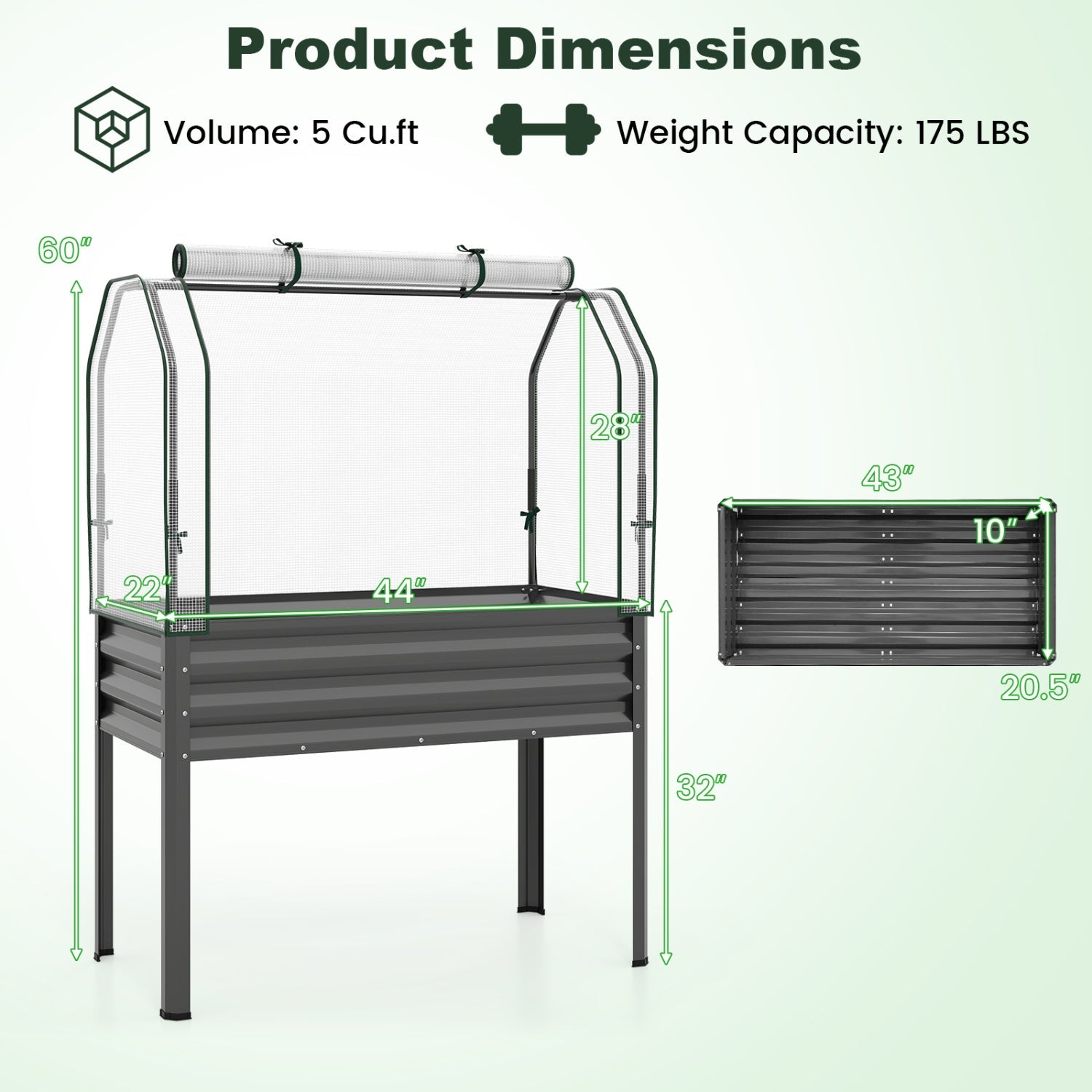 Galvanized Raised Garden Bed with Legs and Greenhouse Cover for Vegetable Flower