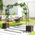 6.6 Feet Garden Arch Trellis with 2 Planter Boxes and Lockable Wheels-Black