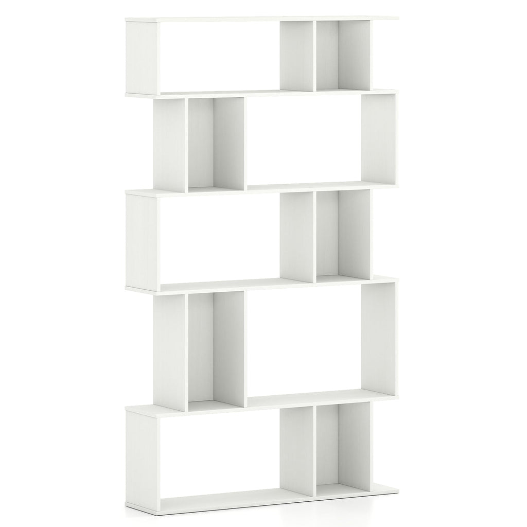 Geometric Bookshelf 5-Tier Bookcase with Open Shelves and Closed-back Cubes