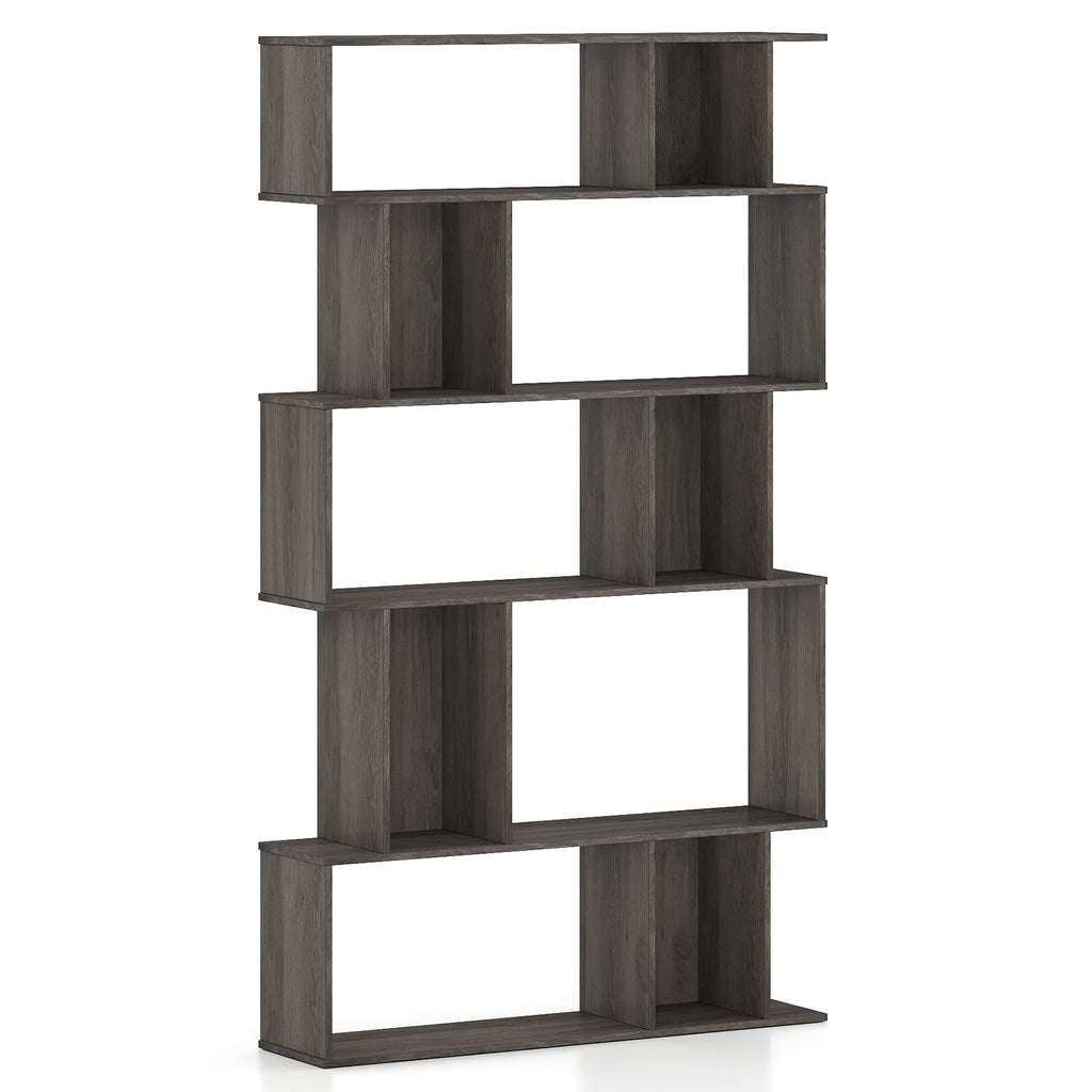 Geometric Bookshelf Set of 2 5-Tier Bookcase with Open Shelves and Closed-back Cubes