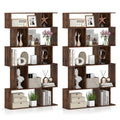 Geometric Bookshelf Set of 2 5-Tier Bookcase with Open Shelves and Closed-back Cubes