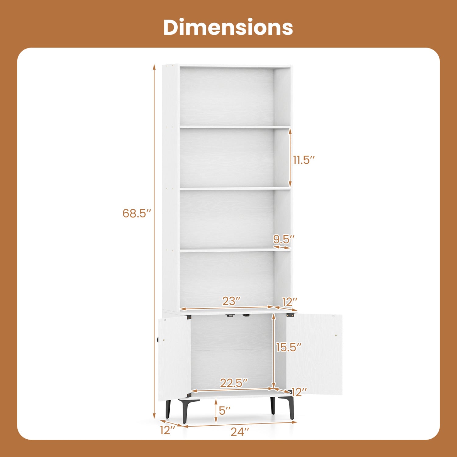 Giantex Bookshelf with Doors and 2 Anti-Tipping Kits for Home Office