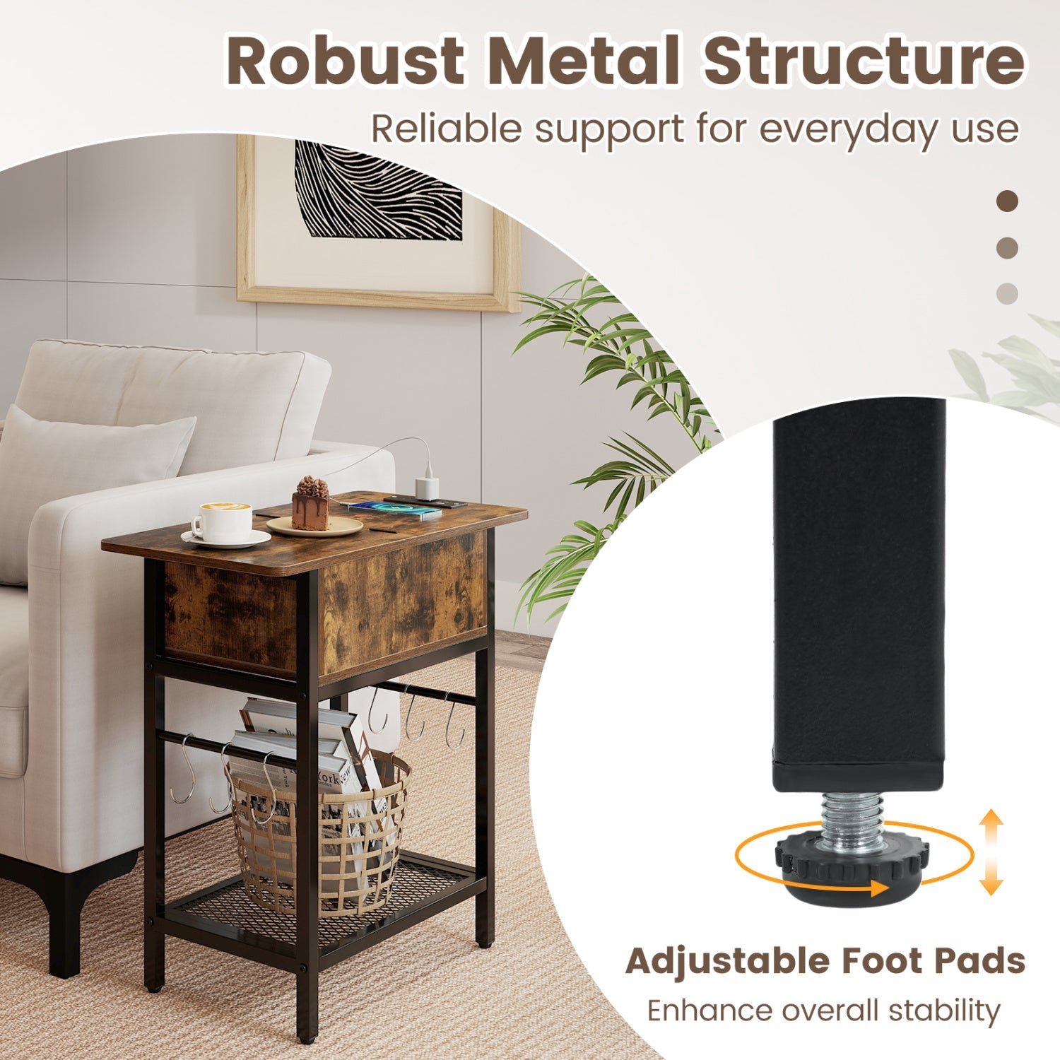 End Table with Charging Station USB Ports Outlets and Flip Top