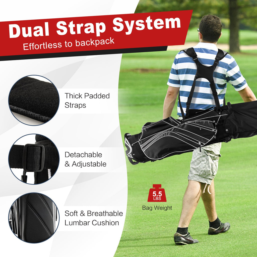 Golf Stand Cart Bag with 6-Way Divider Carry Pockets-Black