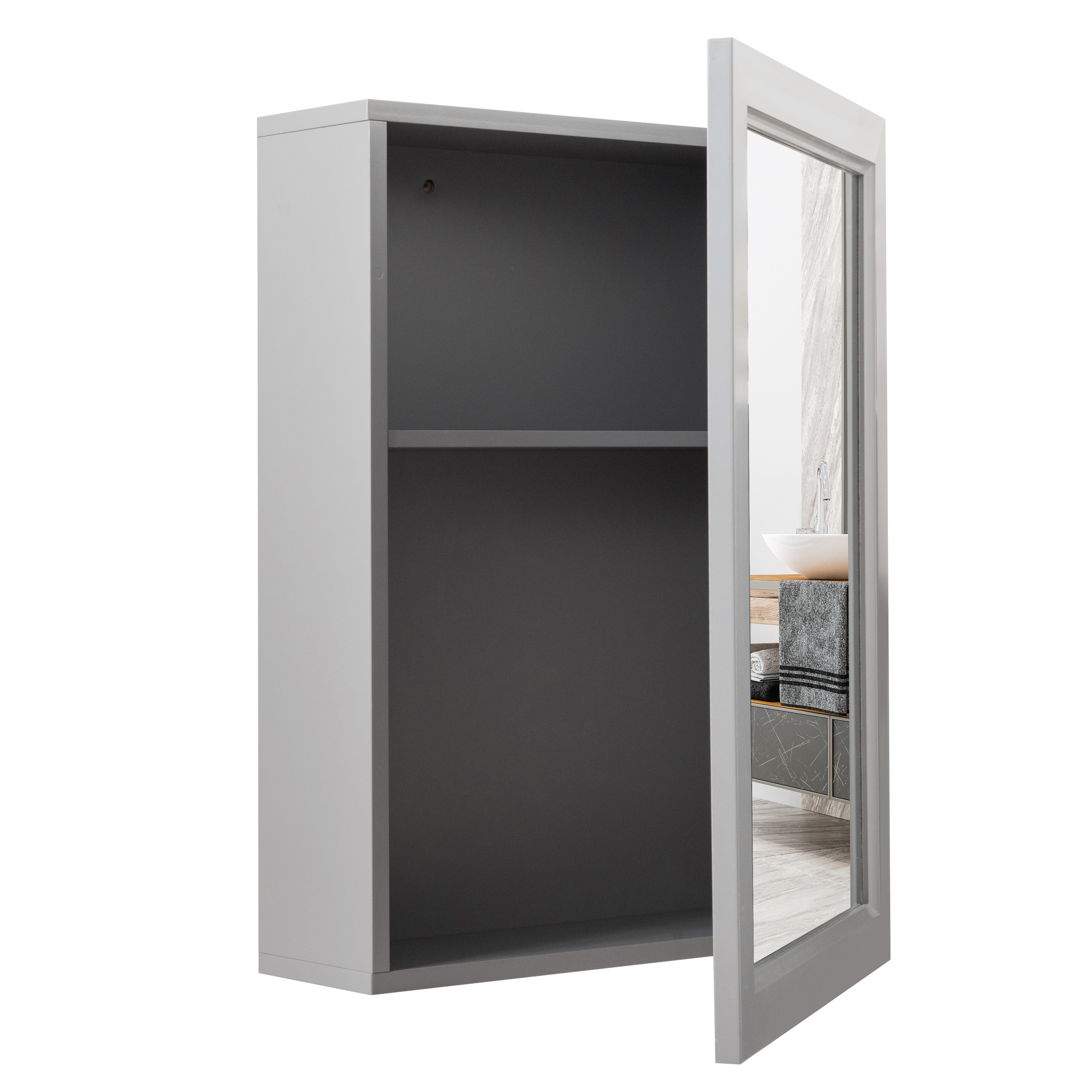 Wall-Mounted Mirrored Medicine Cabinet-Gray