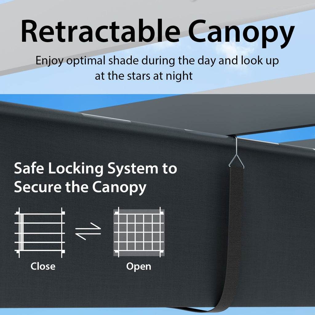 10 x 12 Feet Outdoor Aluminum Retractable Pergola Canopy Shelter Grape Trellis-Gray