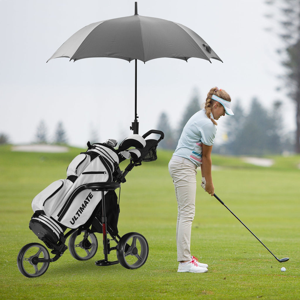 3 Wheels Folding Golf Push Cart with Seat Scoreboard and Adjustable Handle-Gray
