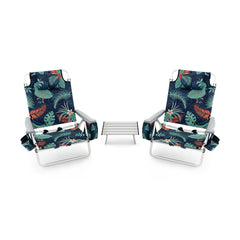 2 Packs 5-Position Outdoor Folding Backpack Beach Table Chair Reclining Chair Set-Green
