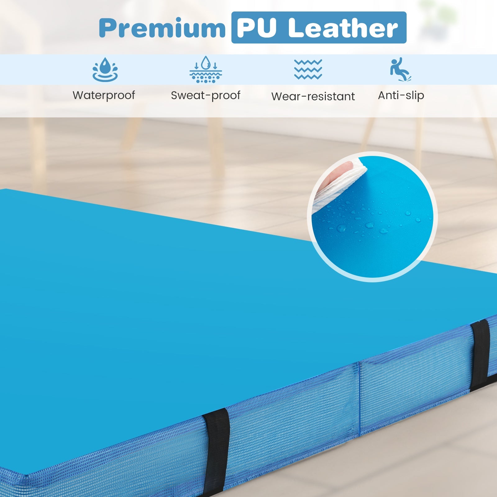4ft x 4ft x 4in Bi-Folding Gymnastic Tumbling Mat with Handles and Cover-Blue