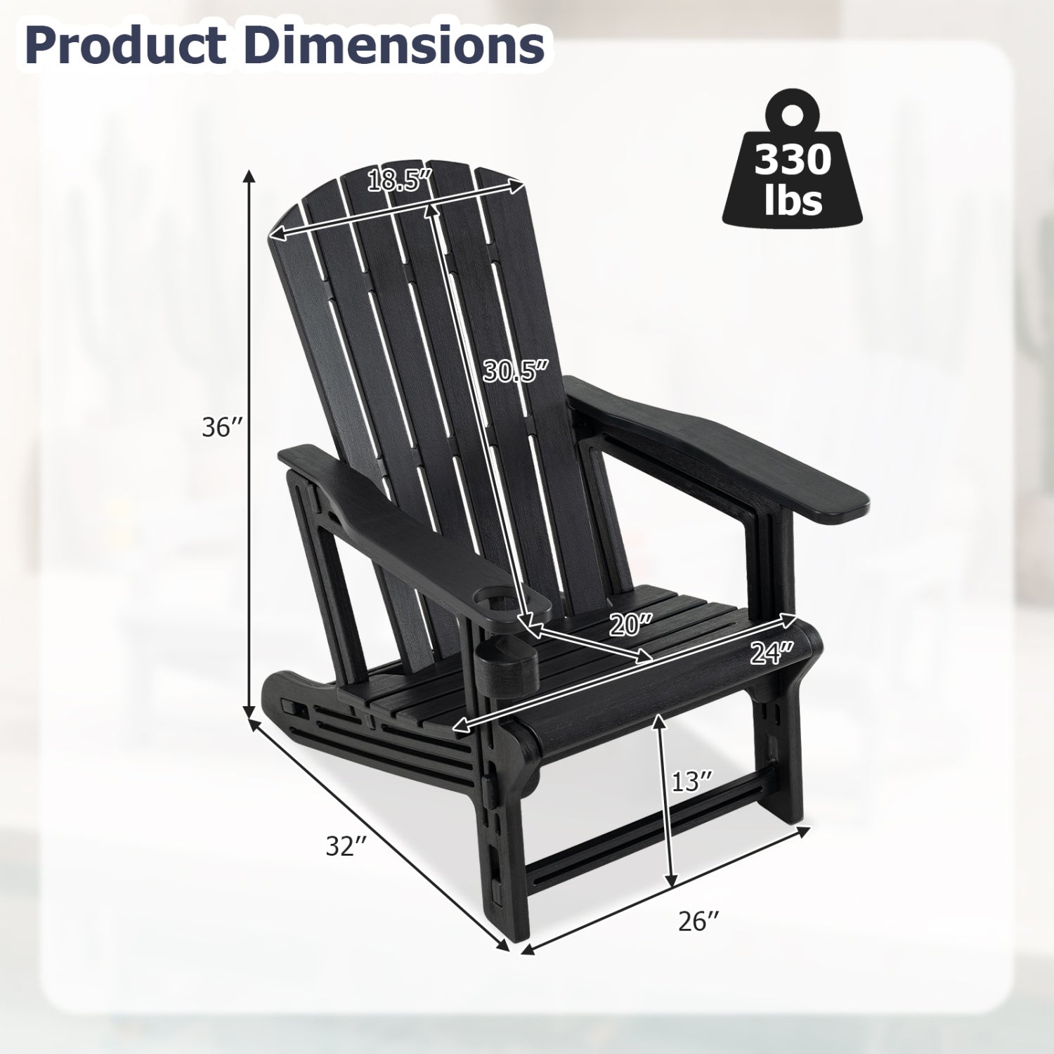Adirondack Chair with Cup Holder - Weather-Resistant HDPE