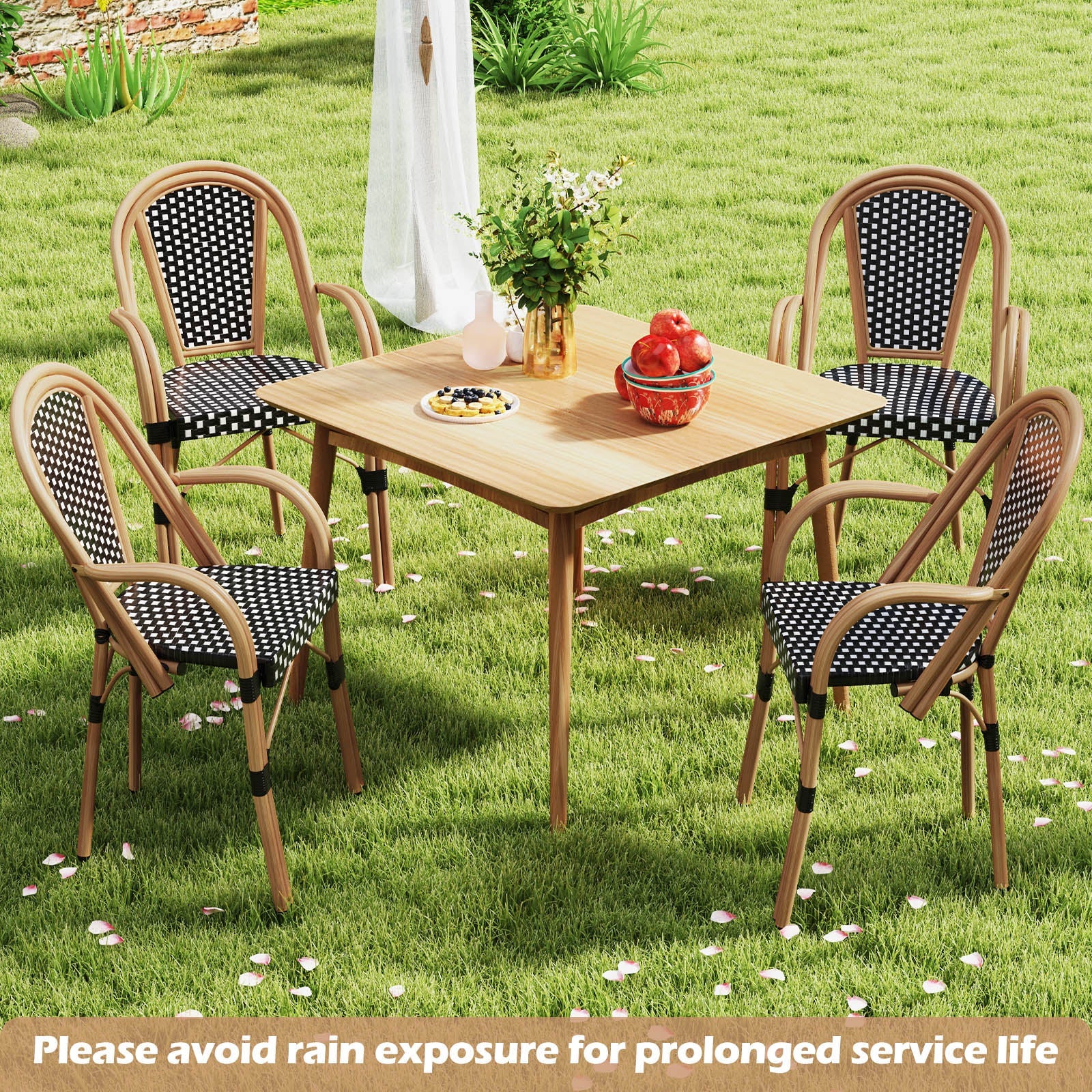 Hand-Woven PE Wicker Outdoor French Bistro Chairs Set of 2-Black
