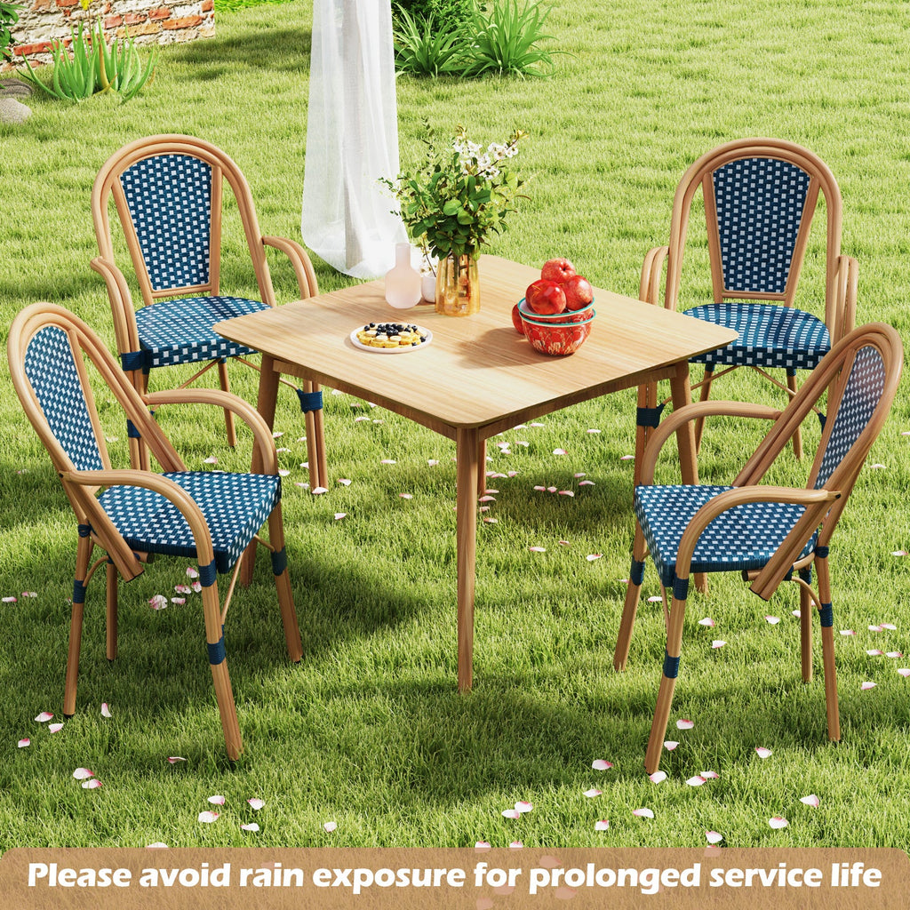 Hand-Woven PE Wicker Outdoor French Bistro Chairs Set of 2-Blue