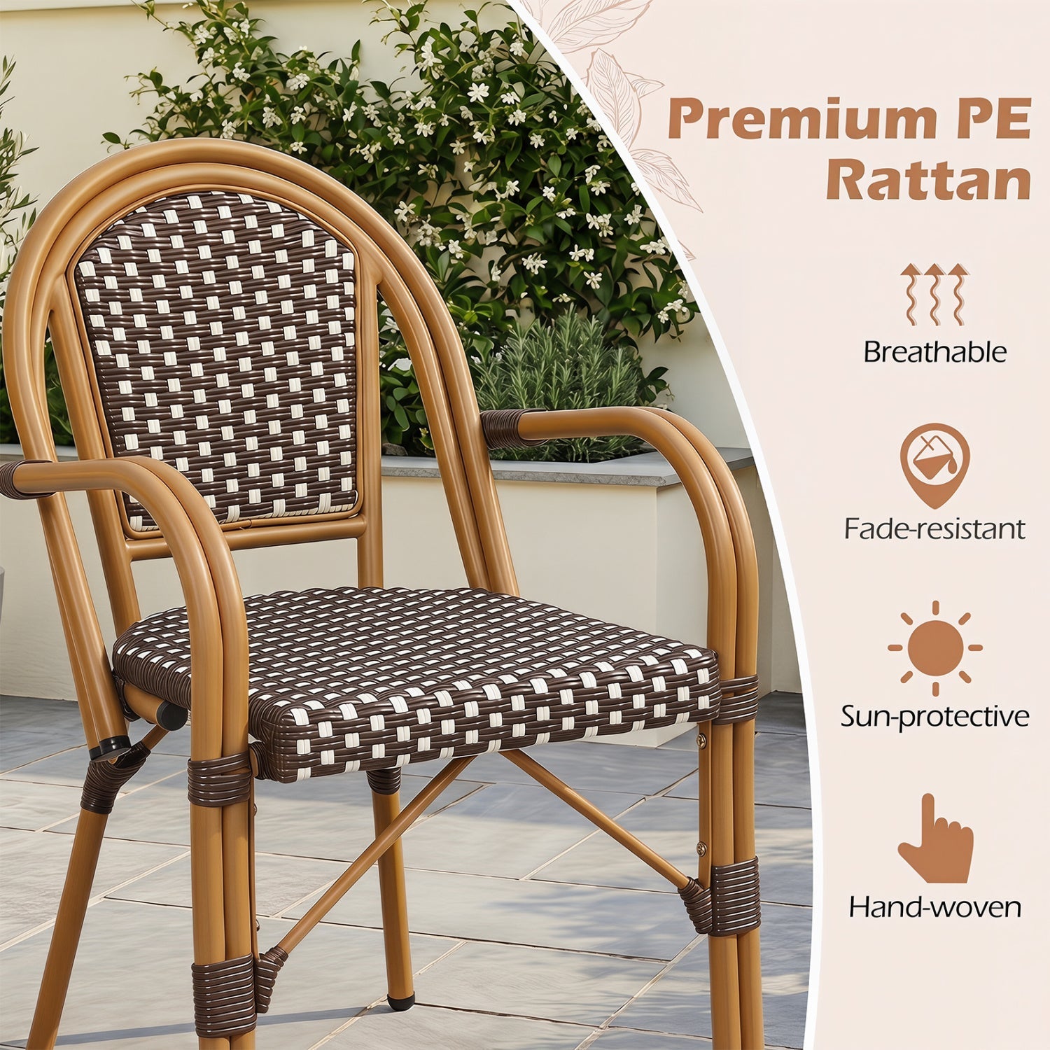 PE Wicker Bistro Dining Chairs Set of 2 - 400 lbs Capacity