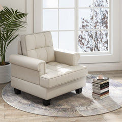 Mid-century Modern Accent Armchair Tufted Linen Club Chair