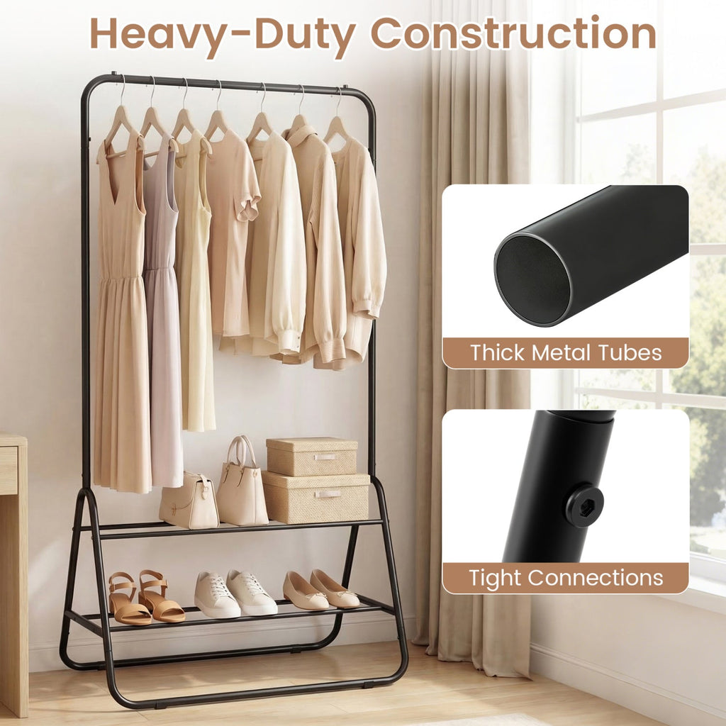 Heavy Duty Clothes Rack with Hanging Rod and Storage Shelves