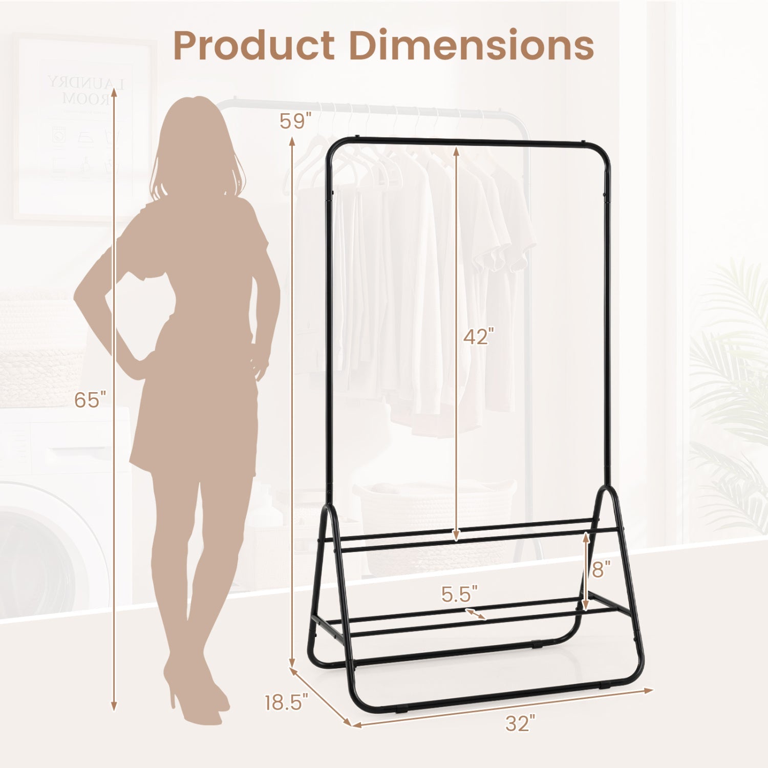 Heavy Duty Clothes Rack with Hanging Rod and Storage Shelves