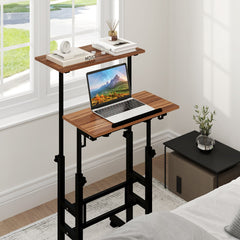 Height-adjustable Mobile Standing Desk with Split Top and Adjustable Angle-Walnut