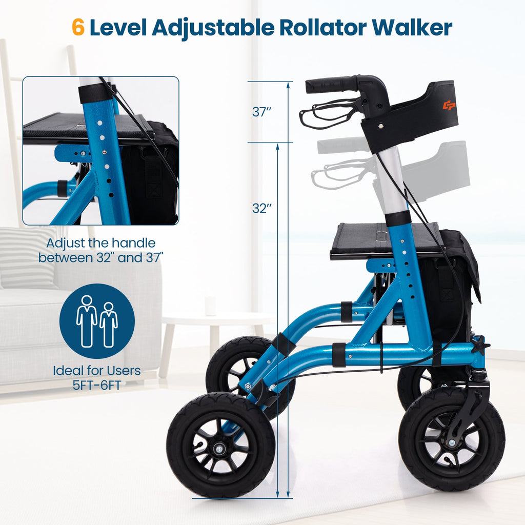 Height Adjustable Rollator Walker Foldable Rolling Walker with Seat for Seniors-Blue