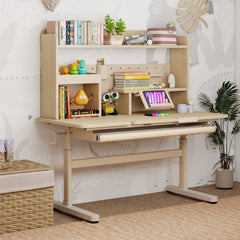 Height Adjustable Writing Table with Tilt Desktop and Retractable Book Stand-Yellow