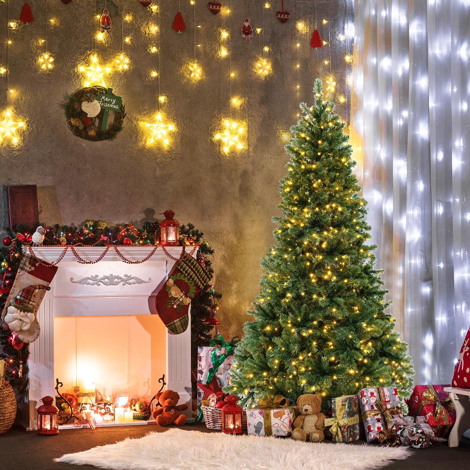 6/7/8 Feet Hinged Christmas Tree with PVC Branch Tips Warm White LED Lights-6 ft