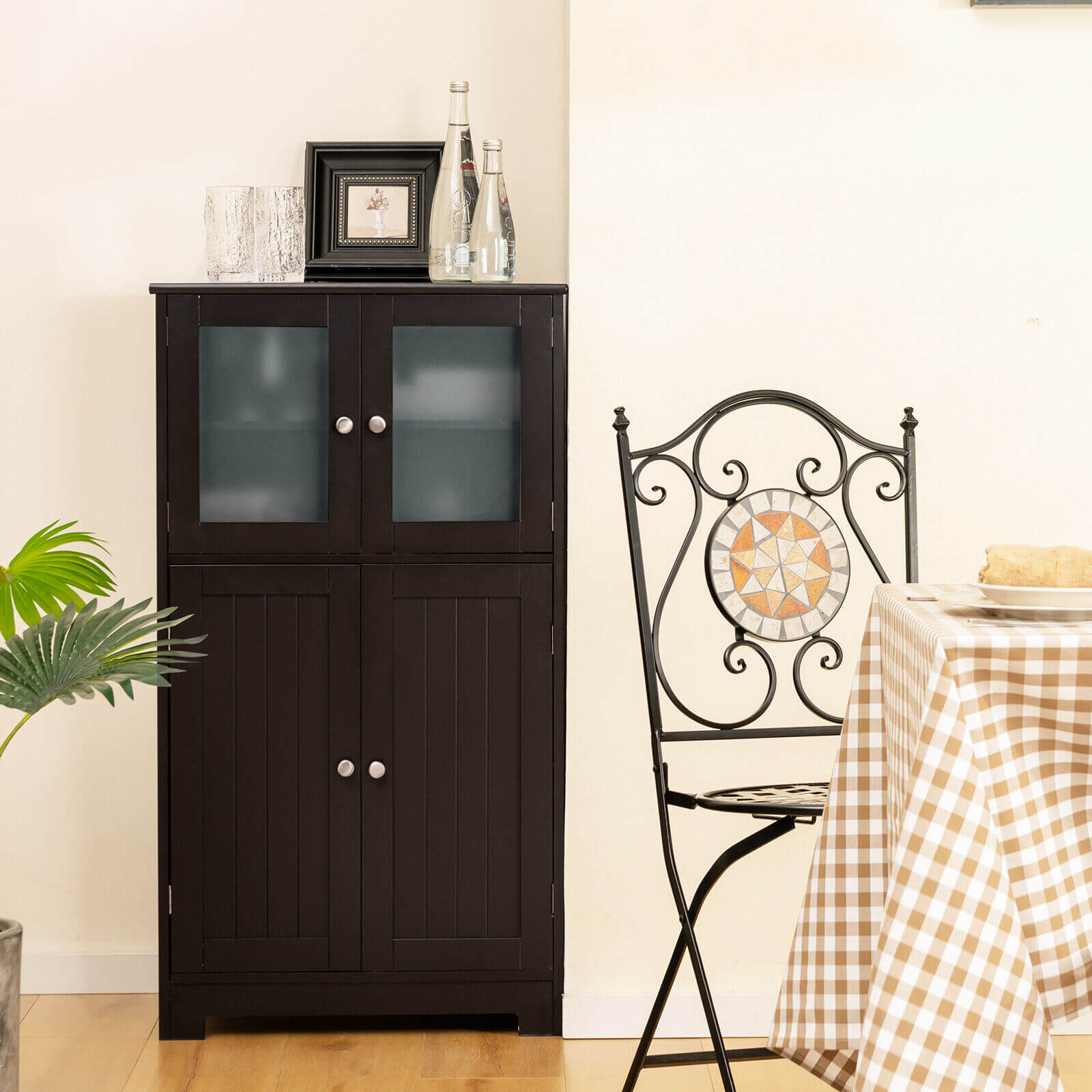 Bathroom Floor Storage Locker Kitchen Cabinet with Doors and Adjustable Shelf-Brown