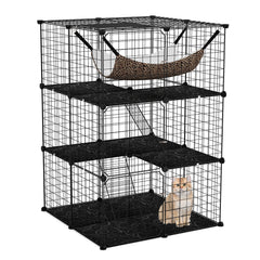 Indoor Cat Cage 3-Tier Cat Enclosure Detachable Metal Wire Kennel-Black