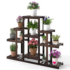 Indoor Outdoor Wood Plant Stand Multi-Tiered Corner Plant Shelf Flowerpot Holder-Brown