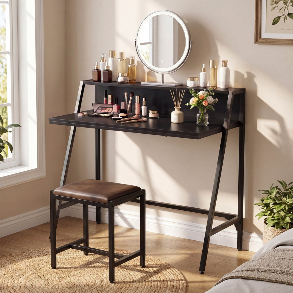 31.5" Industrial Desk with Raised Shelf Metal Frame